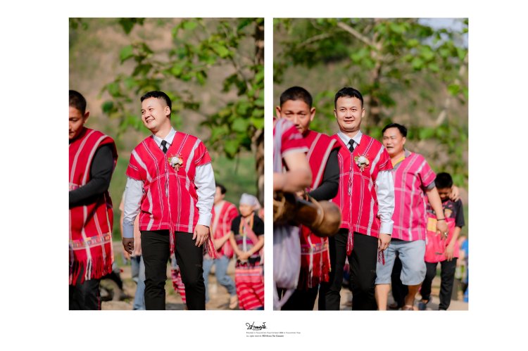 ขบวนแห่เจ้าบ่าวกะเหรี่ยงกลางหมู่บ้านที่ท่าสองยาง