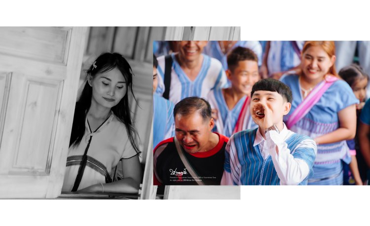 ภาพเจ้าบ่าวในชุดพื้นบ้านกะเหรี่ยงระหว่างพิธีแต่งงาน